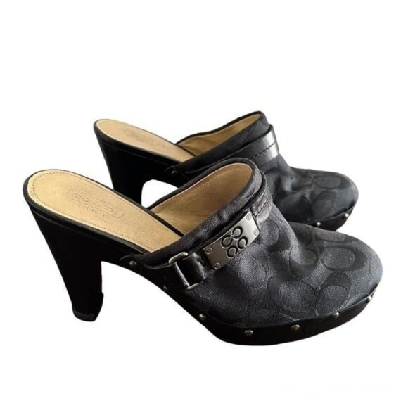Coach Ivy Black Wooden Clogs Size 8.5 - Picture 1 of 12